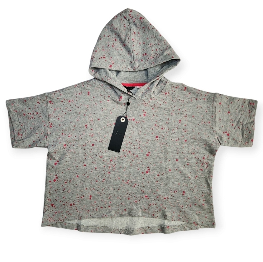 NWT Girls Crop Tops -Hoodie Gray Pink Speckled Size L Oversized Coupe Collection - Picture 4 of 9
